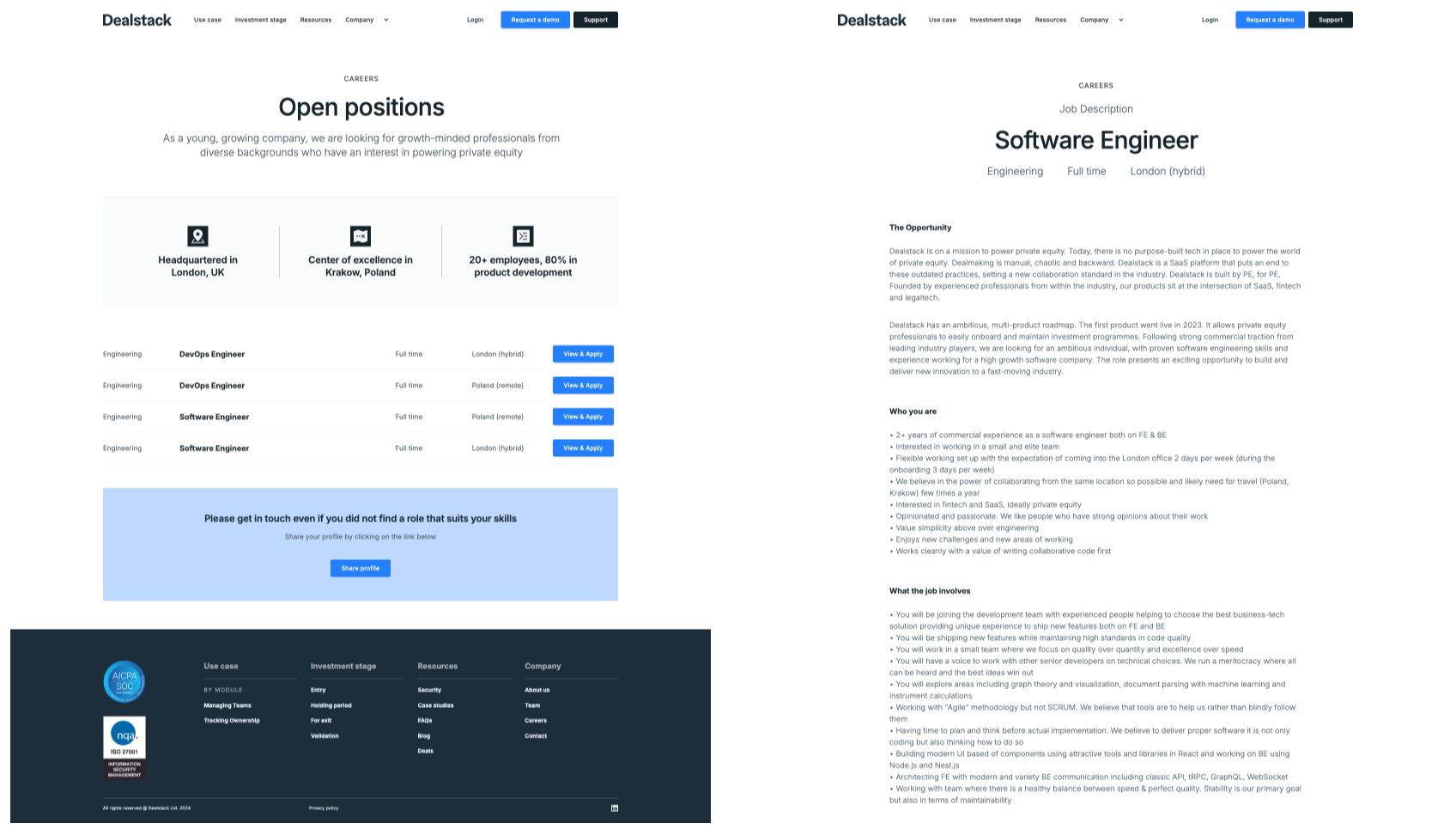 Image of Dealstack project - careers pages.